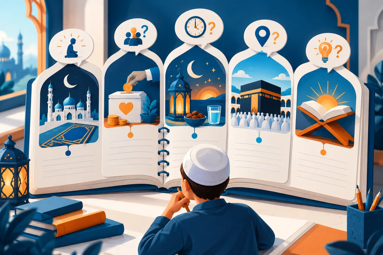 Al Manaarah illustration: A study notebook for the Five Pillars