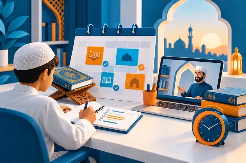Illustrative learner planning an online study schedule